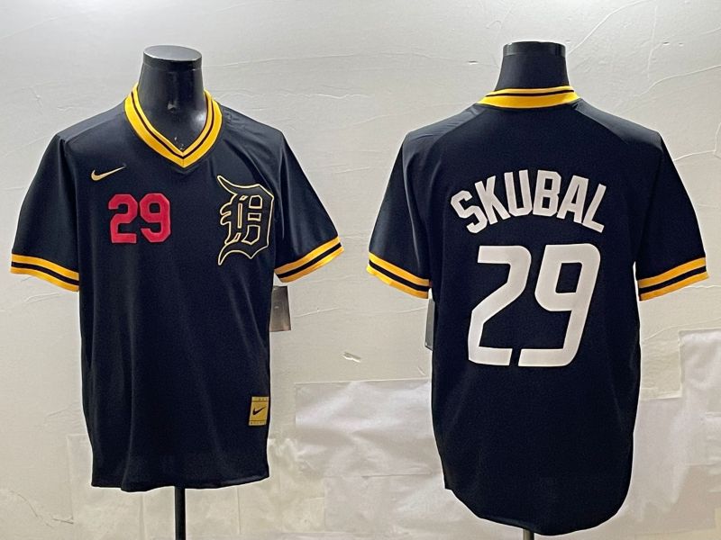 Men Detroit Tigers 29 Skubal Black Gold Game 2025 Nike MLB Jersey style 2